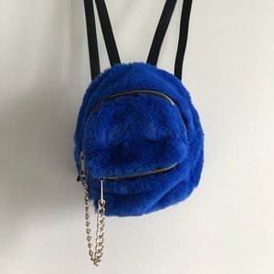 Forever 21 Blue soft furry backpack w/gold chain